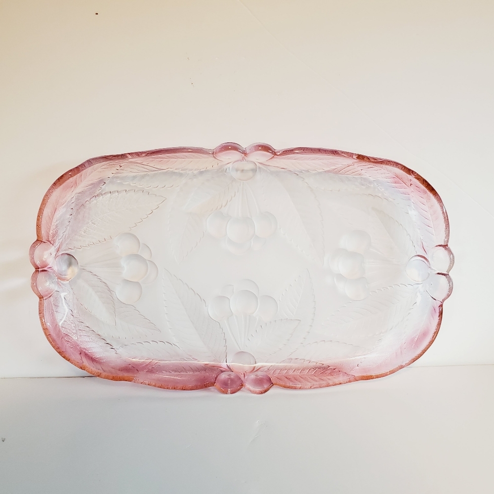 Mikasa Bountiful Cherries Satin Frosted Heavy Glass Serving Dish